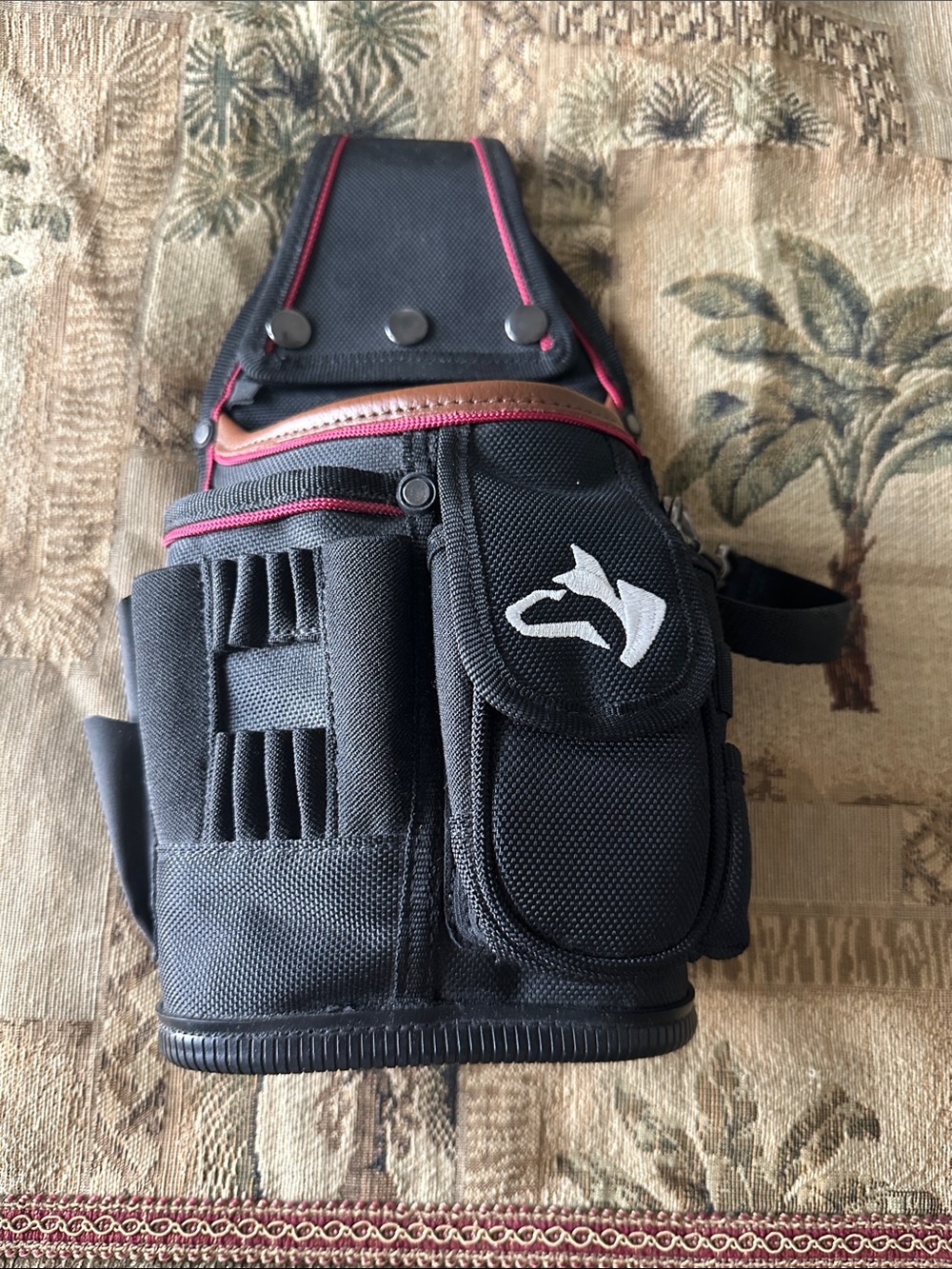 Black Sling Belt Bag with Pink Trim for Men